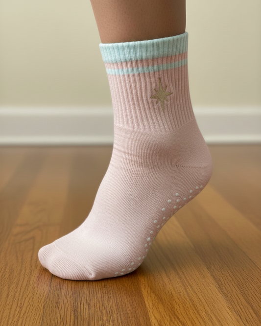 1/4-Crew Length Pilates Grip Socks - Stardust